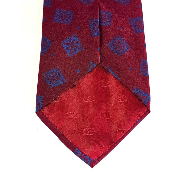 Valentino Cravatte Men's Silk Tie Red & Blue Geometric Pattern Made In Italy 248 - Picture 8 of 11